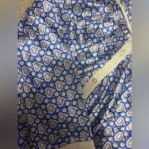 Blue and white satin blouse